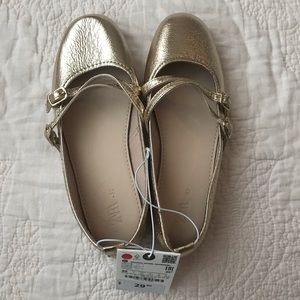 Zara Girls Gold Ballet Dress Shoes Size 1 NWT